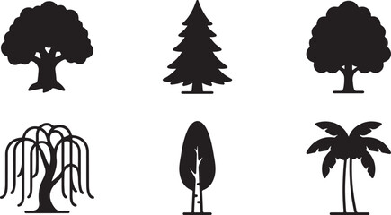 Six different types of stylized tree icons in black and white Vector © rohan