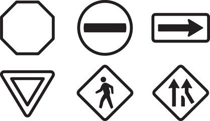 Set of six road traffic sign icons in black and white Vector © rohan