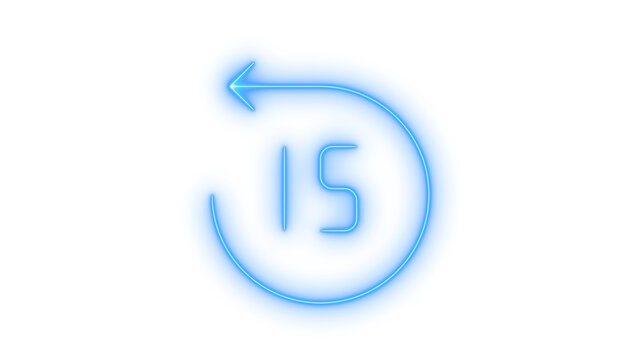 Glowing neon 15 seconds rewind arrow icon isolated on transparent background. Media player button. Replay skip. Video player control. Time back.