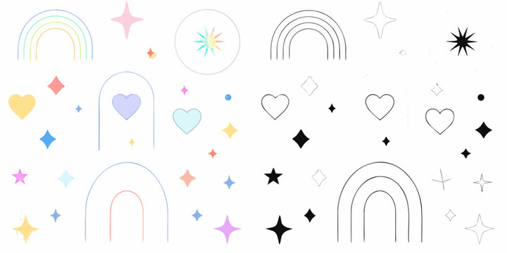 Sparkle Frame Collection With Rainbows Hearts And Stars Vector Illustration