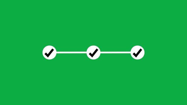 infographic step by three step process icon animation on green background. 3 step-by-step process success with check marks loop animation.