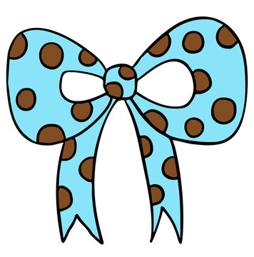 Hand drawn polka dot ribbon or bow for decorations, cute patch, shirt print, gift wrap, icon, social media post, postcard, sign, symbol, tattoo, fashion, accessory, girl power, women empowerment