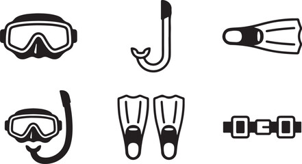 Scuba diving gear flat line icons set Vector © rohan