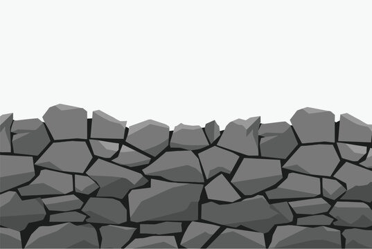 Illustration of a sturdy gray stone wall built with irregular rocks against a clean and simple white background.