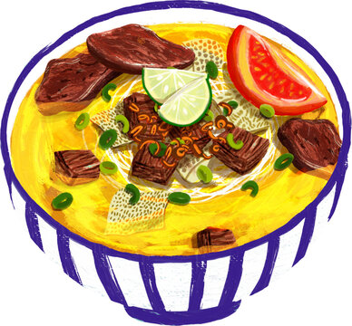 Traditional Indonesian Beef Soup Illustration Soto Mie Bogor or Sop Saudara Vector Art