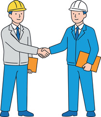Fototapeta premium Two construction workers shaking hands with folders
