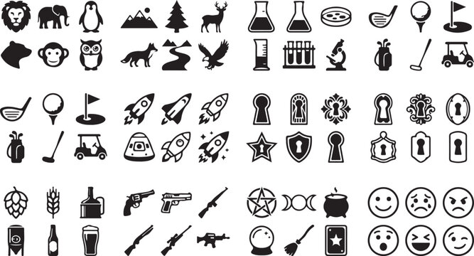 Set of diverse black and white icons and symbols collection Vector