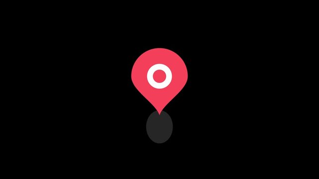 Animated red map location pin with pulsing effect on animation black background