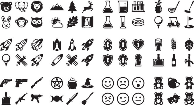 Black and white set of flat style icons Vector
