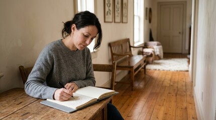 Obraz premium Young Woman Reading Book in Cozy Home Interior.