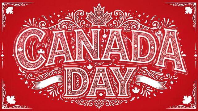 Canada Day Red and White Ornate Typography Celebration Background