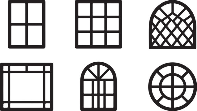 Set of six different window and door styles with grid patterns Vector