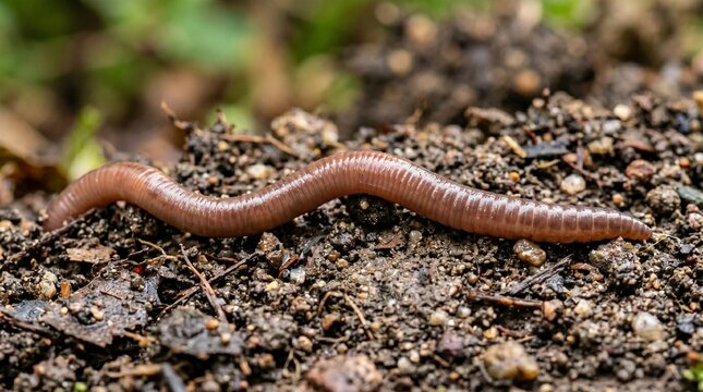 Macro photo of earthworm in wet soil ground made by AI generative
