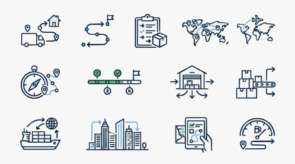 Collection of black and white transportation icons and symbols. © Cintia