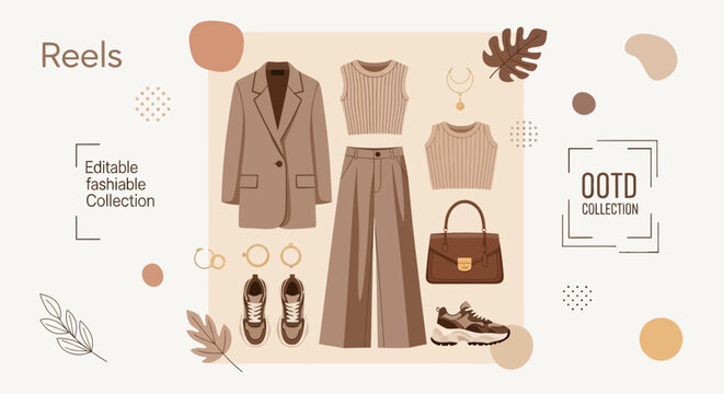 Modern womens fashion outfit set featuring a blazer and trousers.