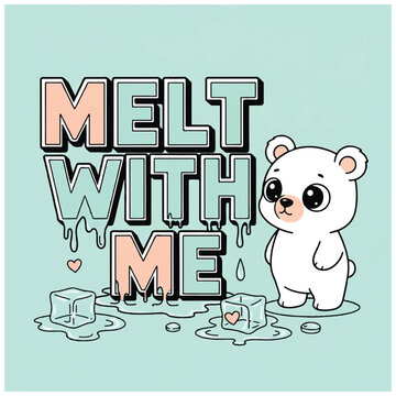 Cute polar bear melting ice cube.