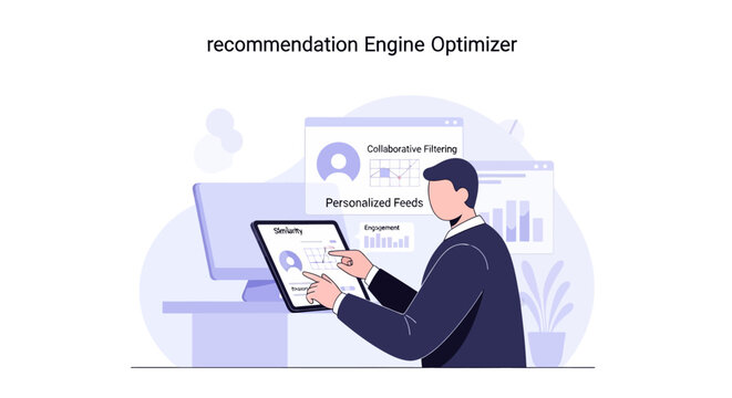 Professional data analyst optimizing recommendation engine algorithms using a digital tablet.