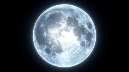 Naklejka premium Detailed full moon displaying crater textures and glowing white lunar surface features captured in a high resolution digital rendering isolated and presented on transparent background