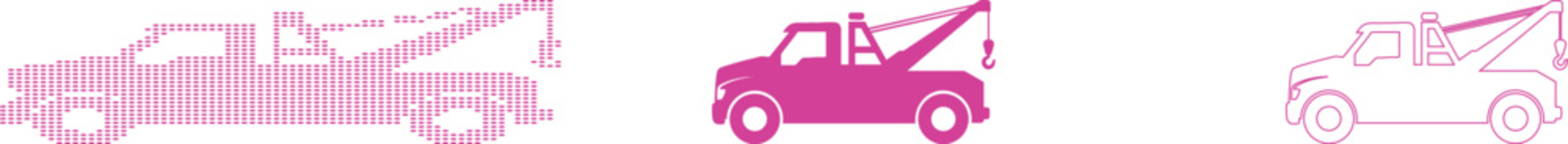 Three Pink Tow Trucks In Different Styles On White Background towing vehicle