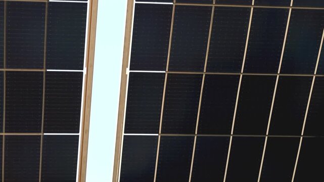 Solar panel installation close up with photovoltaic cell pattern 180fps Captured in Cinematic High Detail Footage