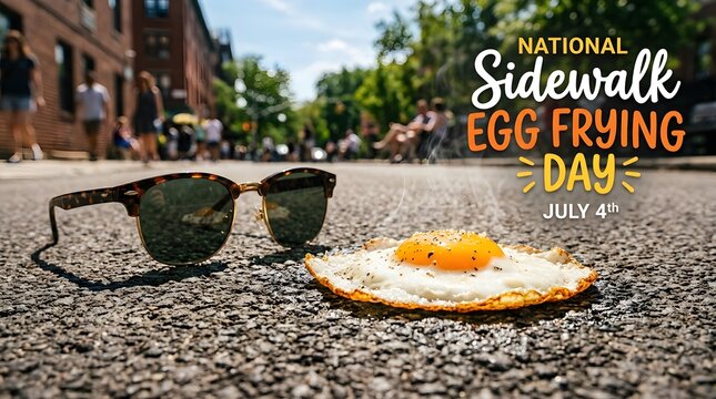 National sidewalk egg frying day july 4th hot summer weather concept