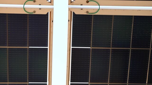 Solar panel installation close up with photovoltaic cell pattern 180fps Captured in Cinematic High Detail Footage