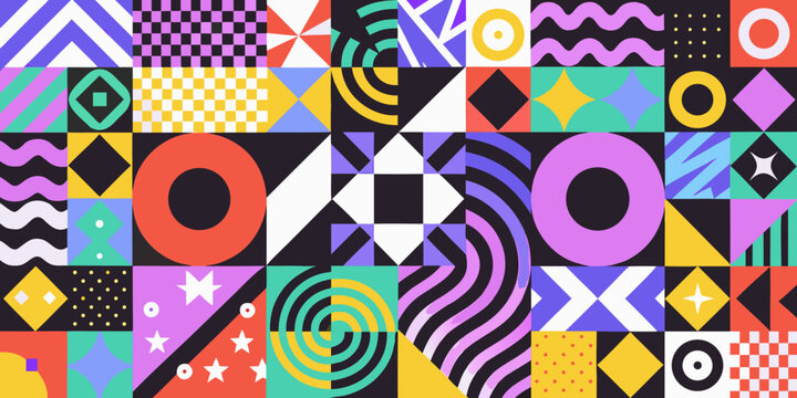 Geometric Pattern In Memphis Style Colorful Vector Illustration