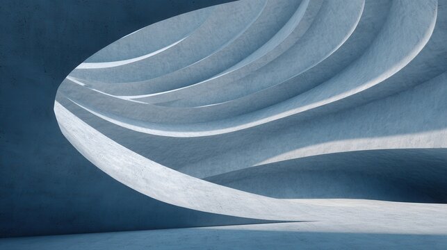 Wavy Concrete Tunnel Abstraction with Smooth Minimalist Forms and Shadows