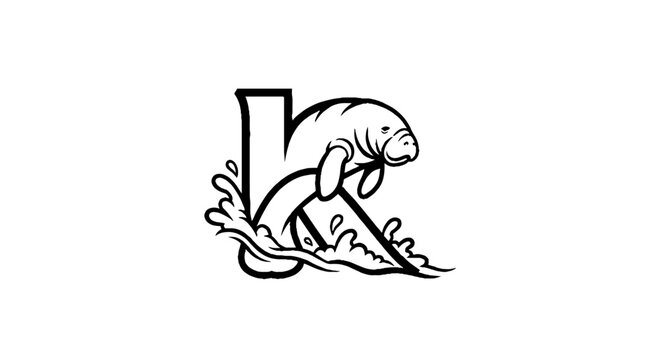 Manatee swimming near water pipe illustration.