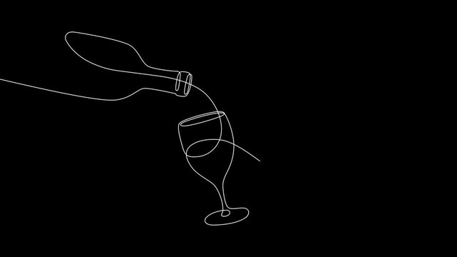 Minimalist Wine Bottle and Glass Line Art Video Animation in Black
