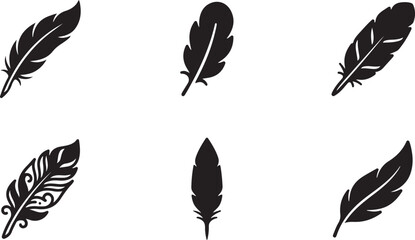 Set of black feather icons representing different bird species shapes for graphic design and creative artistic projects Vector © Sazid