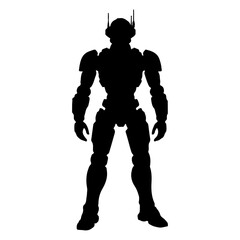 Obraz premium Silhouette of a futuristic robot standing against a white background