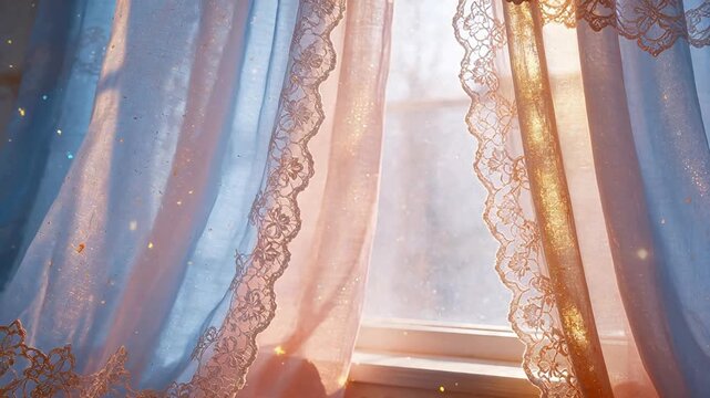 Colorful lace curtains with sunlight