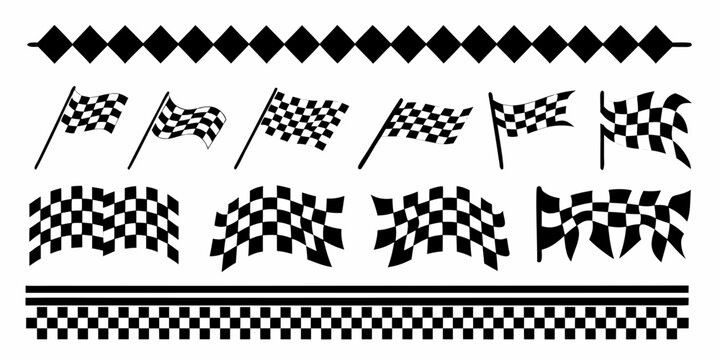 Checkered Flags And Patterns Black And White Vector Illustration