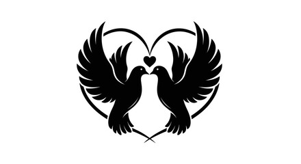 Fototapeta premium Two black doves forming heart shape with wings