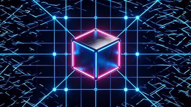 Neon cube with grid lines