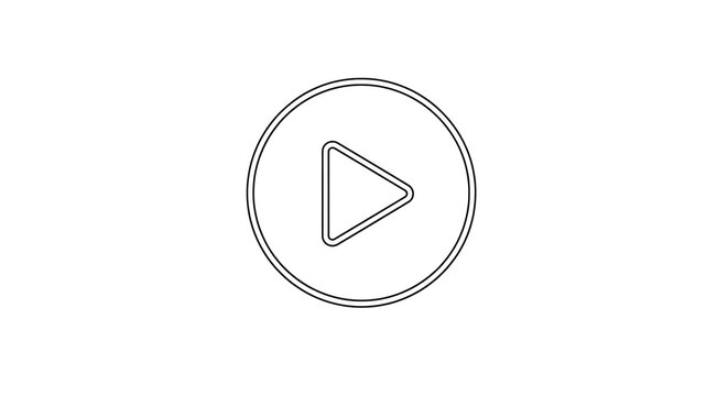Black and white play button icon with a triangle inside a circle on a white background