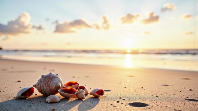 Golden Seashells on Sunset Beach.