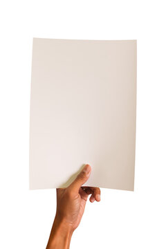 Mockup of a hand holding a blank white paper isolated on a transparent background