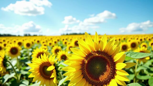 Sunflower Field Under Azure Sky.
