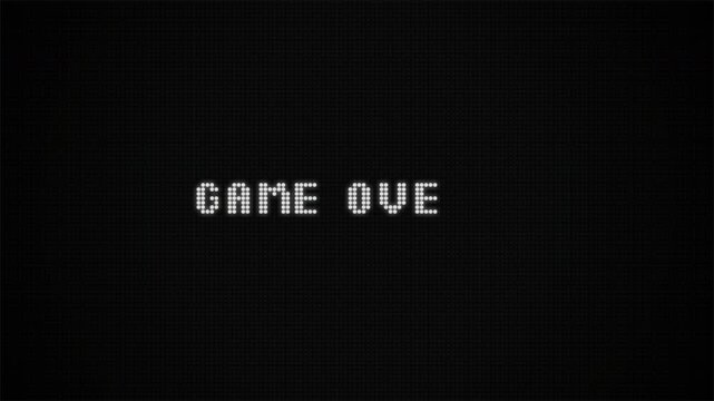Game Over Digital Text Animation on Retro Pixel Screen 4k video animation seamless loop