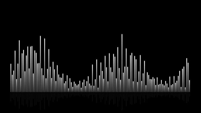 Vibrant digital sound equalizer bars creating an abstract audio waveform visualization on a dark background, representing data and technology
