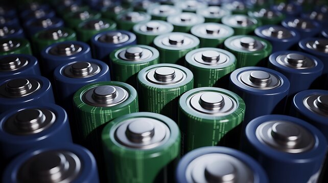 Rechargeable lithium ion batteries arranged in rows for energy storage and electric power technology