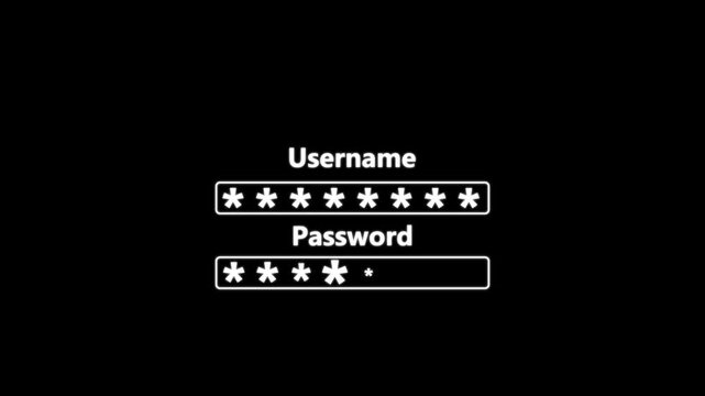 Simple computer display enter your password box prompt, username, user credentials data input, laptop monitor closeup, motion graphic of safety abstract concept. 4k video