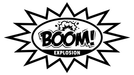 Black and white explosion comic boom graphic. © sogon