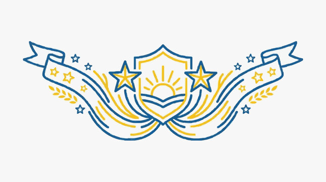 Golden laurel wreath with radiant sunburst design.