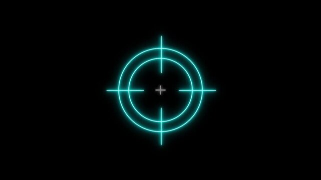 Glowing neon light target icon animation. Military training, Military target icon animation on black background. motion graphic of sniper target concept.