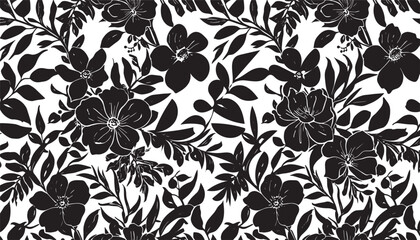 Fototapeta premium Black and white wildflower seamless pattern tropical vector background