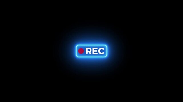 blue neon Recording button animation on transparent background, recoding button animation in 4k,
