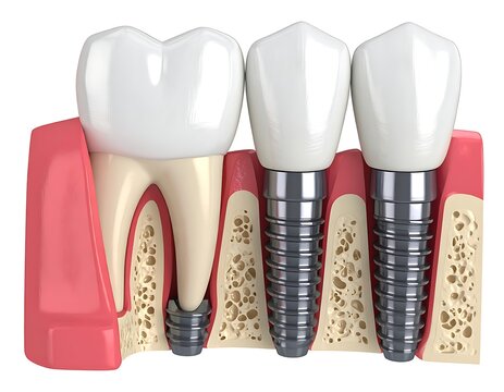 Dental implants with white teeth structure.
